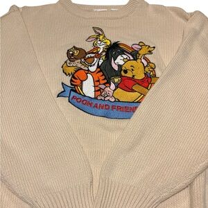 Pooh And Friends Mickey Inc Sweater Beige Knit Embroidered Vintage - Adult M